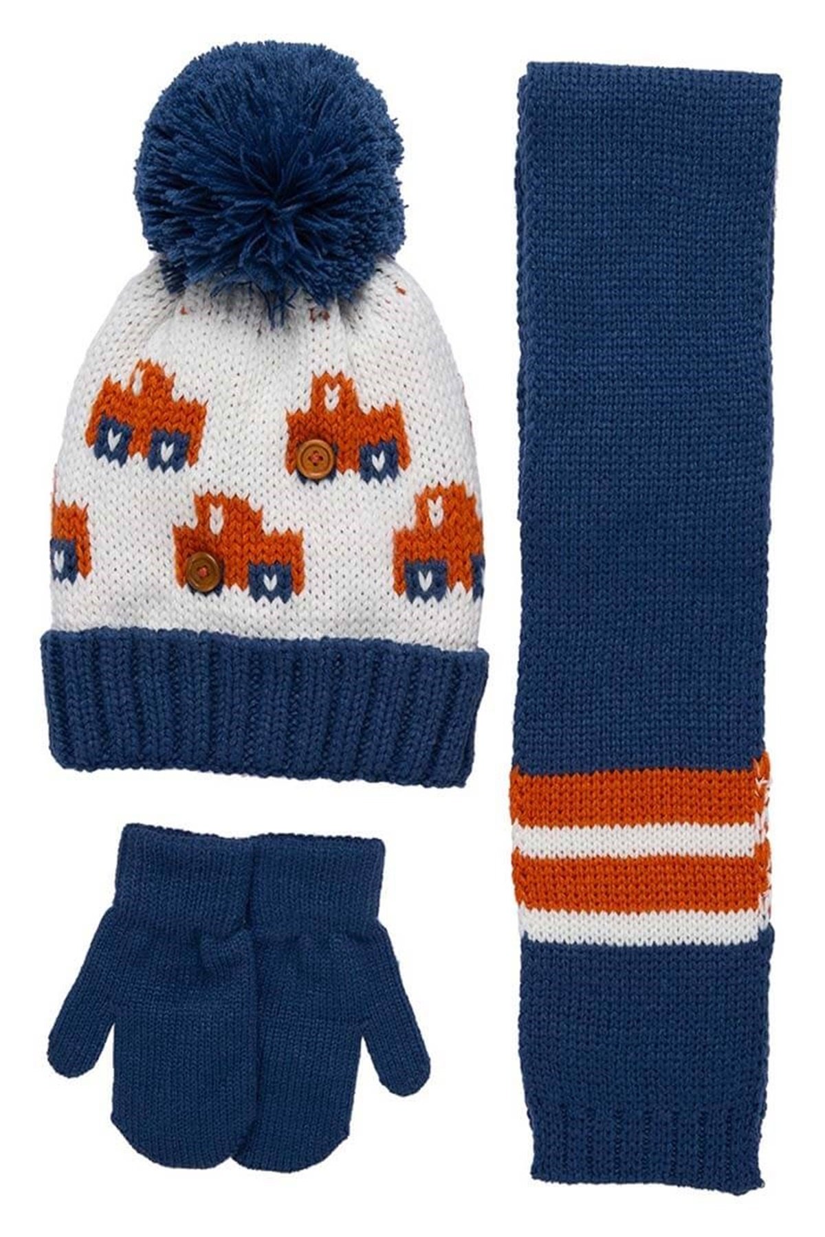 John Ponponlu Erkek Çocuk Atkı Bere Eldiven Takımı K9925 - Lacivert