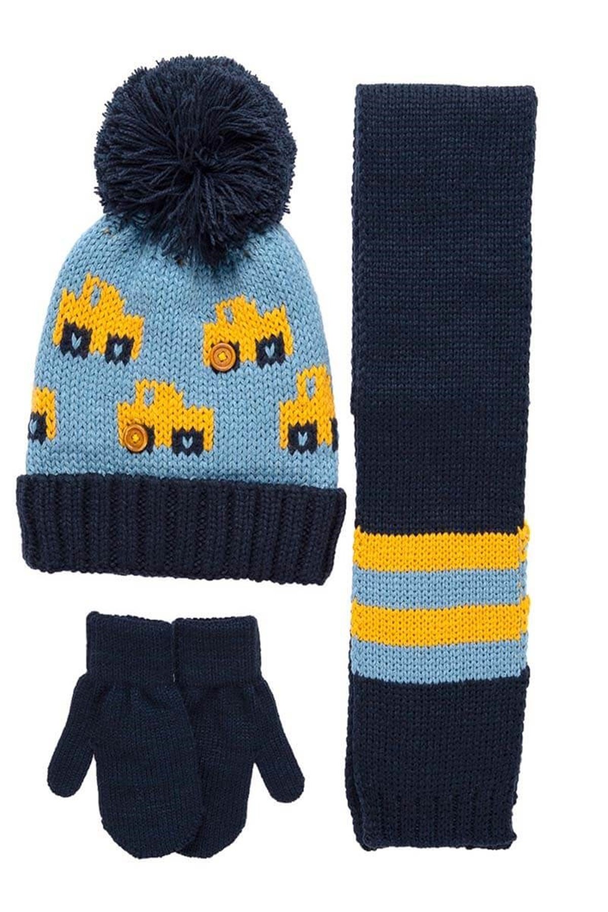 John Ponponlu Erkek Çocuk Atkı Bere Eldiven Takımı K9925 -  Koyu Lacivert