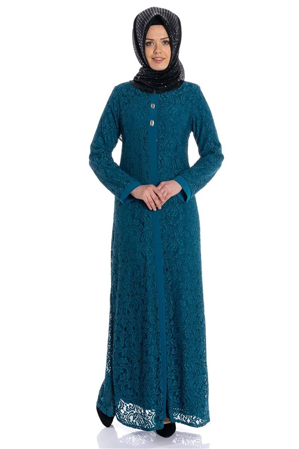Kadın Turkuaz Dantelli Ferace 13310