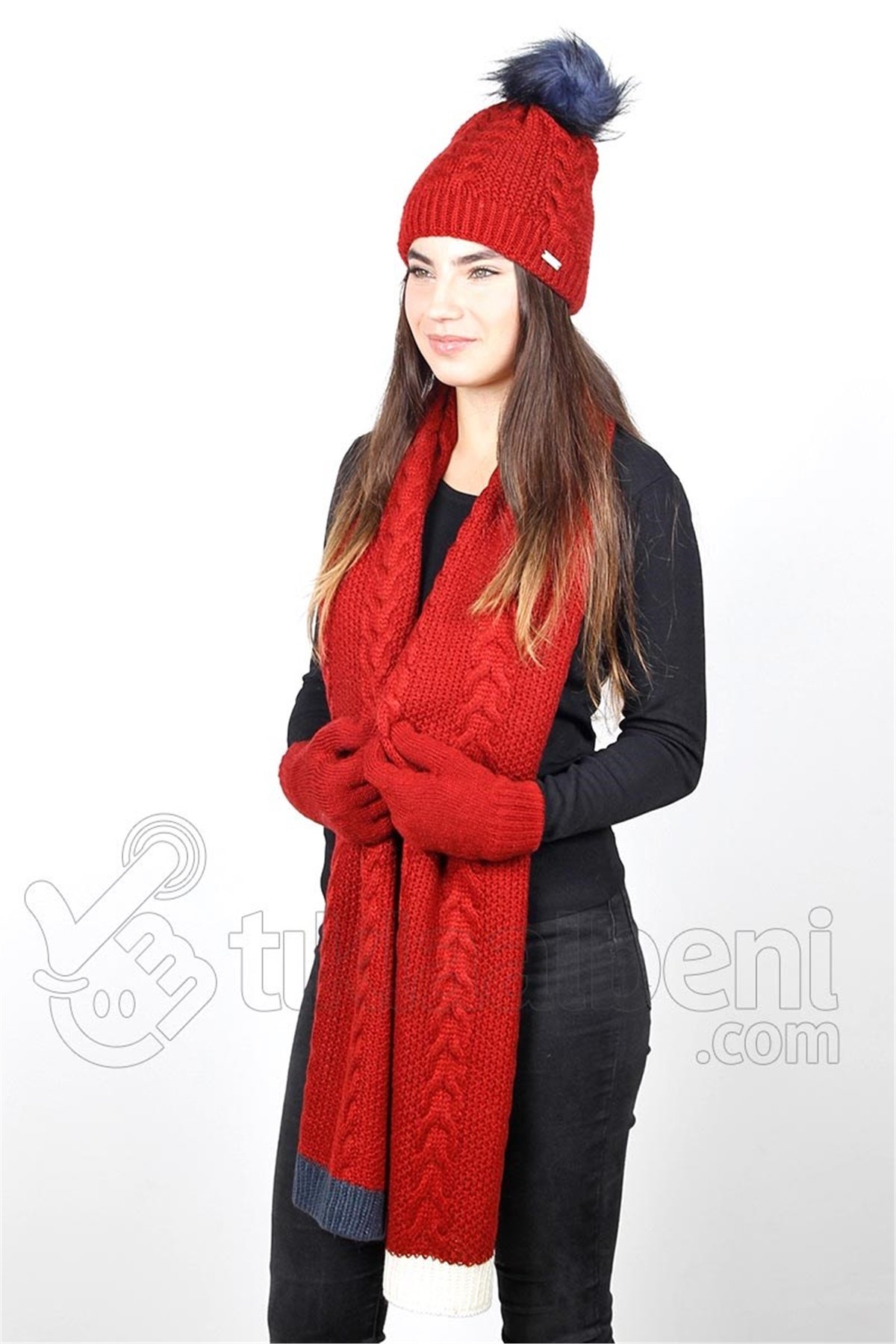 Kırmızı Atkı Bere Eldiven Takımı Angel FO-3071