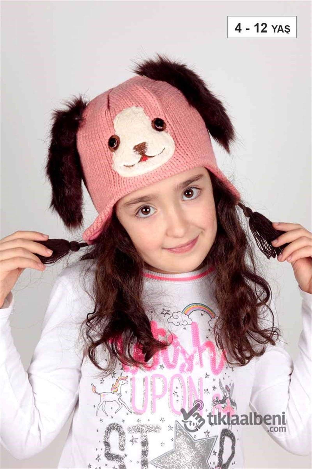 Kitti Kız Çocuk Kulaklı Bere, İçi Polar Çocuk Bere KTY-6814 Gül Kurusu