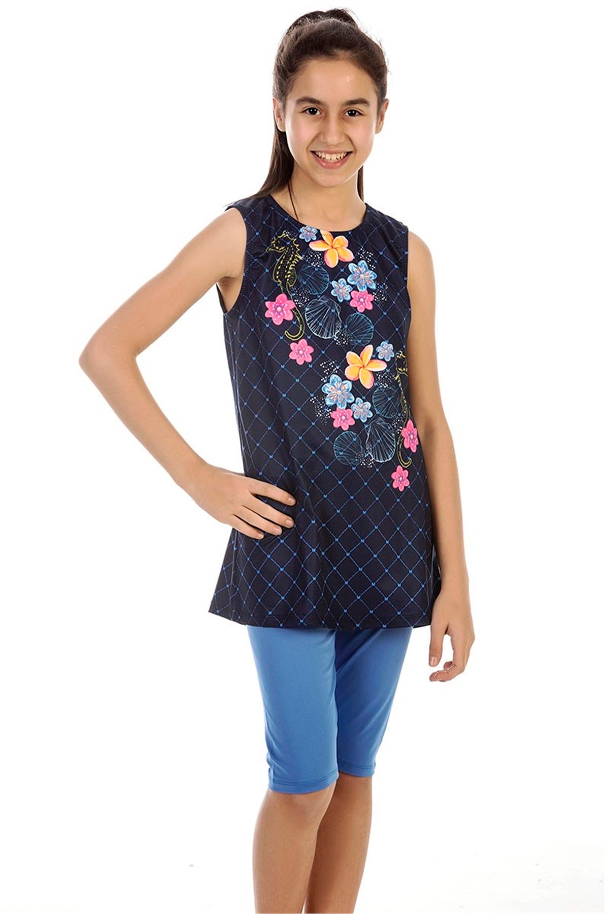 Kız Çocuk Yarı Kapalı Mayo, Sıfır Kol Mayo  A196 - 6-14 Yaş 