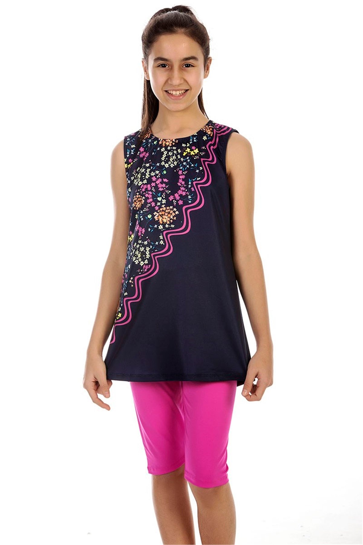 Kız Çocuk Yarı Tesettür Mayo, Sıfır Kol Mayo  A195 - 6-14 Yaş 