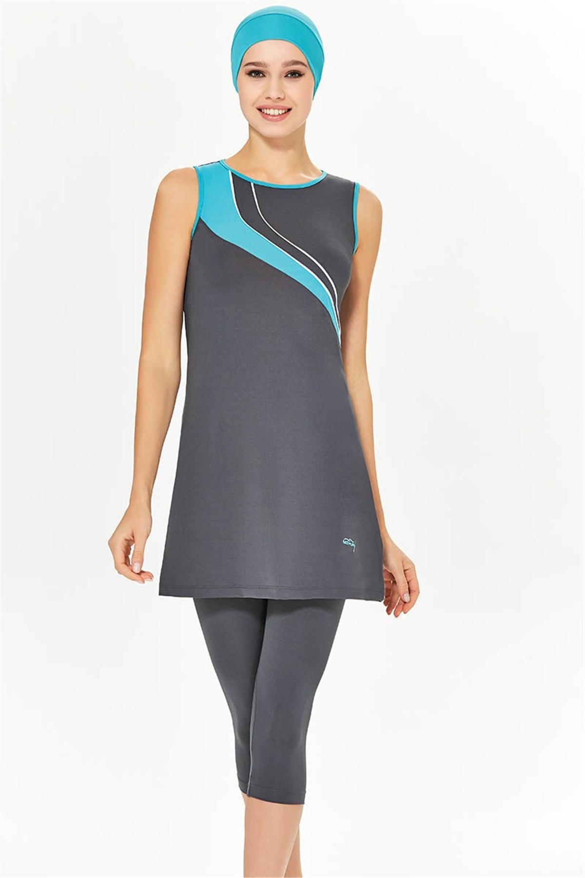 Kolsuz Yarım Tesettür Mayo Tesmay 0144 Antrasit