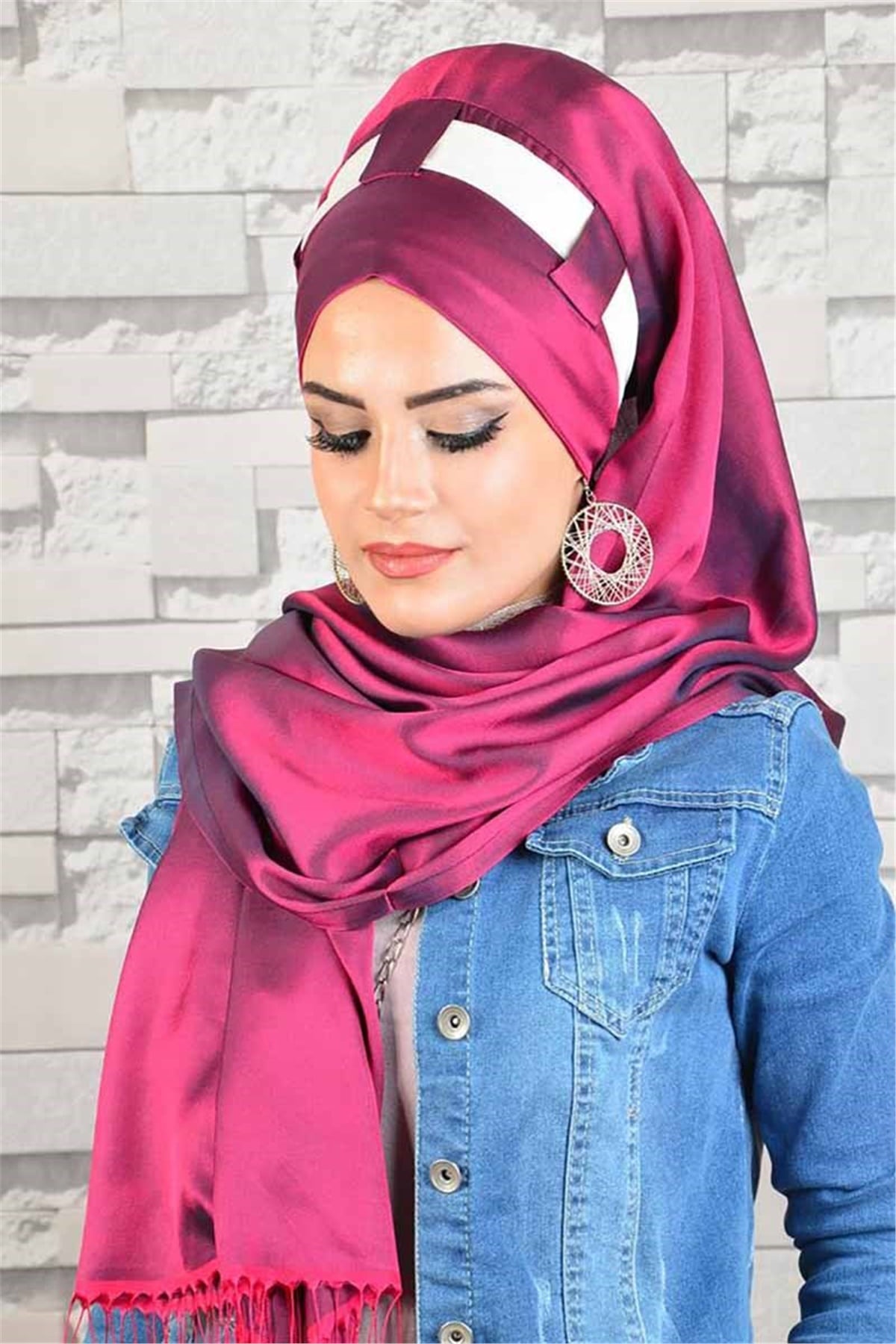 Krem Vişne Jakarlı Hazır Türban bnd8039
