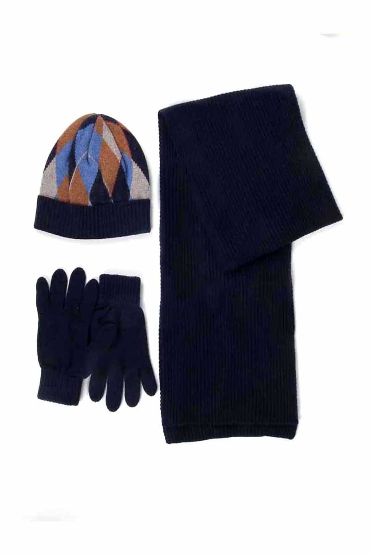 Lacivert Erkek Atkı Bere Eldiven Seti 3082 