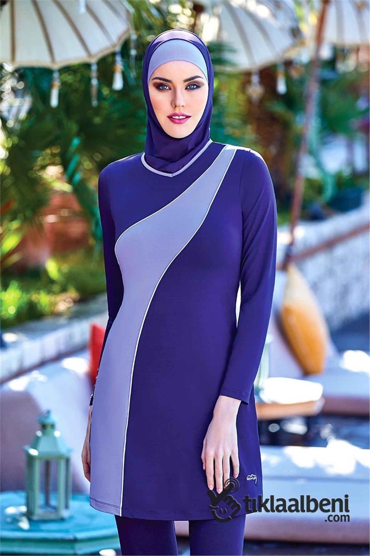 Likralı Tam Tesettür Mayo, Tesmay 1130 - Mor