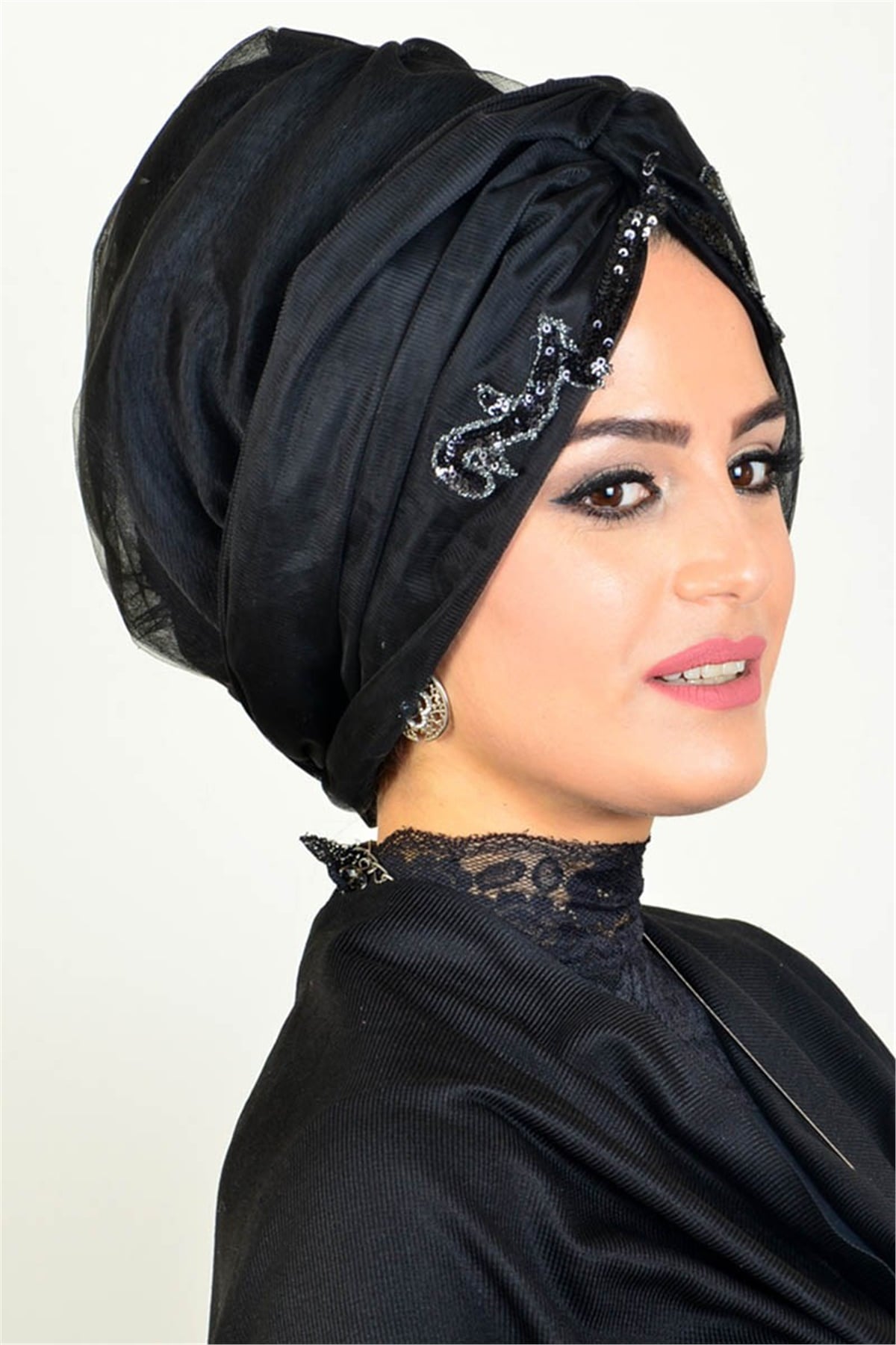 Nakışlı Tül Abiye Hazır Bone HZ003
