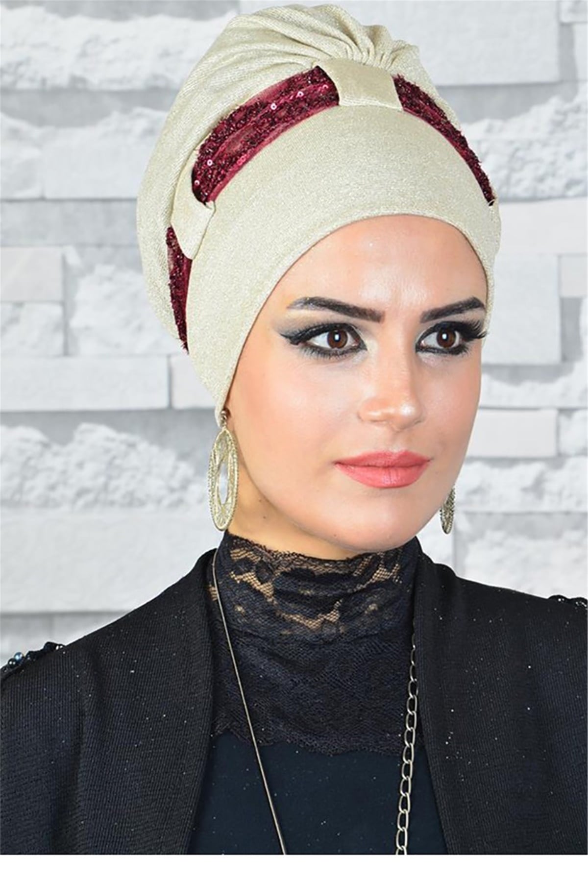 Pratik Likralı Ekru Fularlı  Bone tb2041