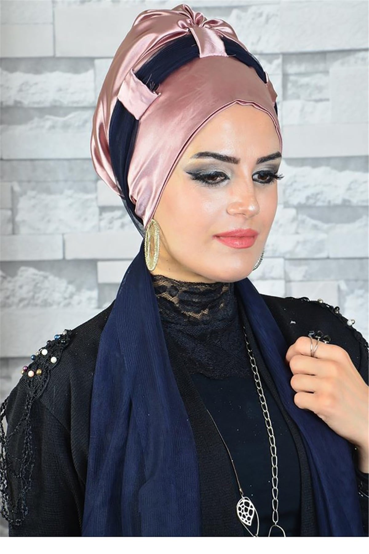 Pudra Fularlı Abiye Bone bna042