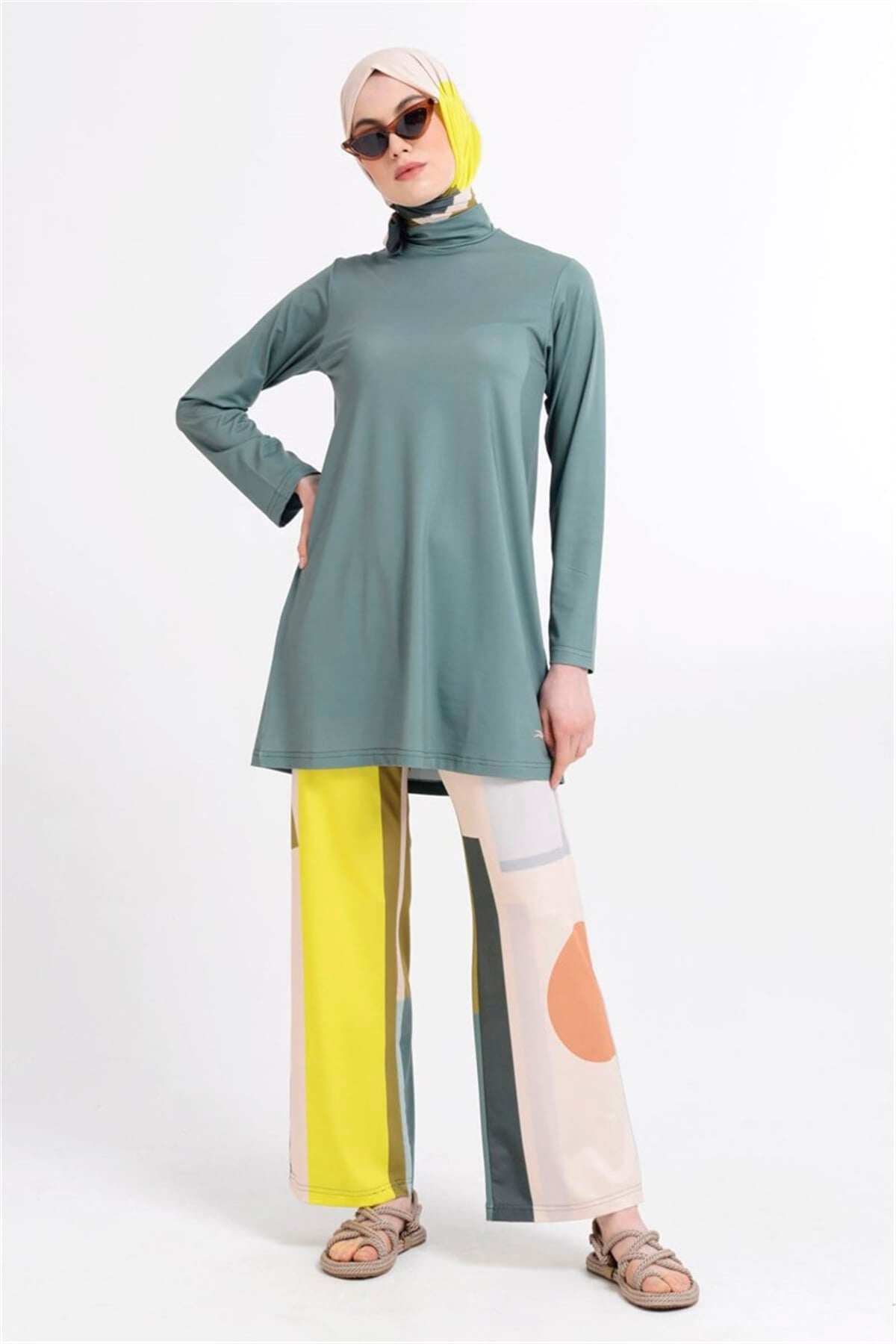 Salaş Yeşil Tesettür Mayo, İspanyol Paça Haşema T21628