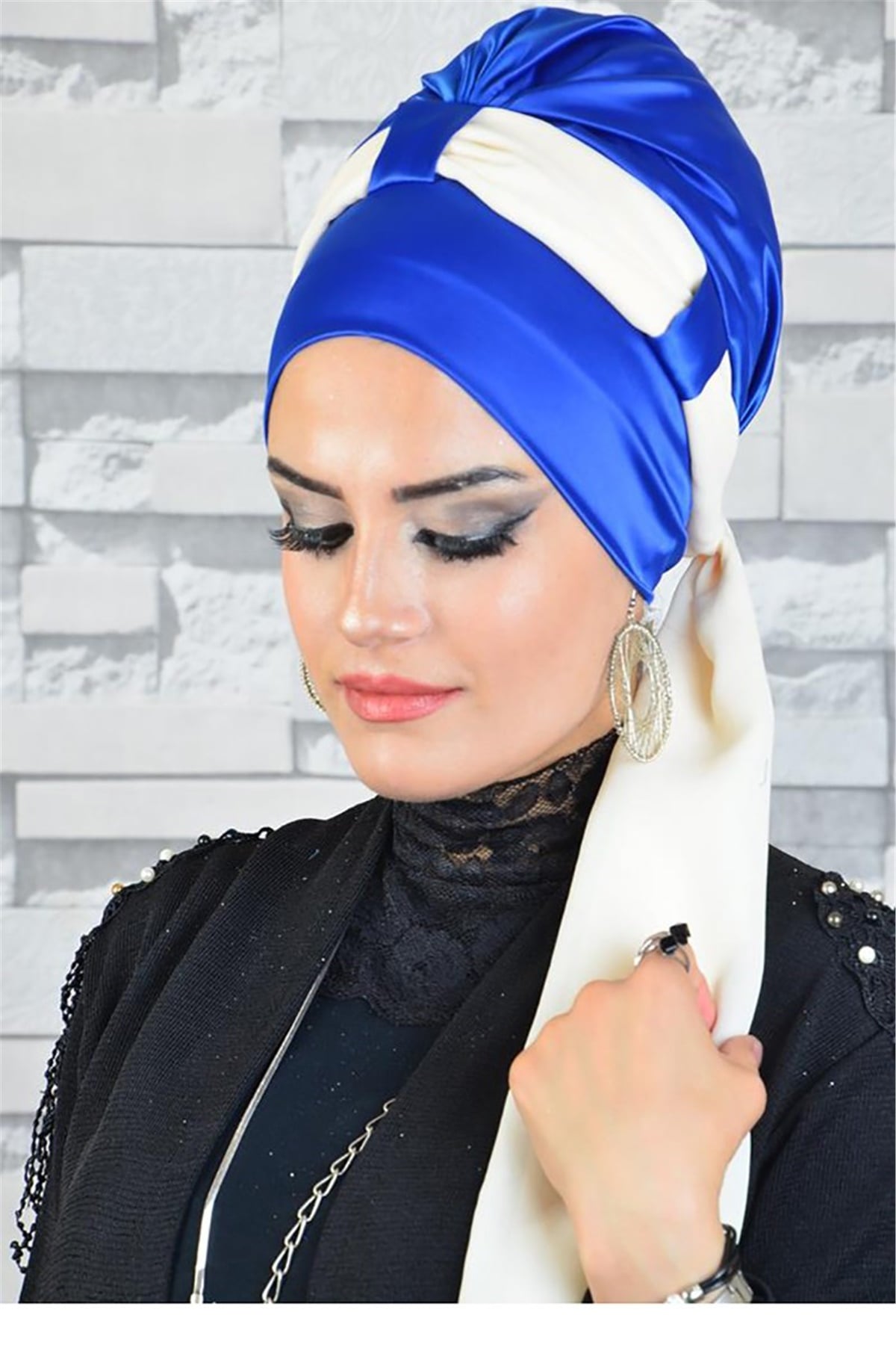 Saten Saks Fularlı Abiye Bone bna043
