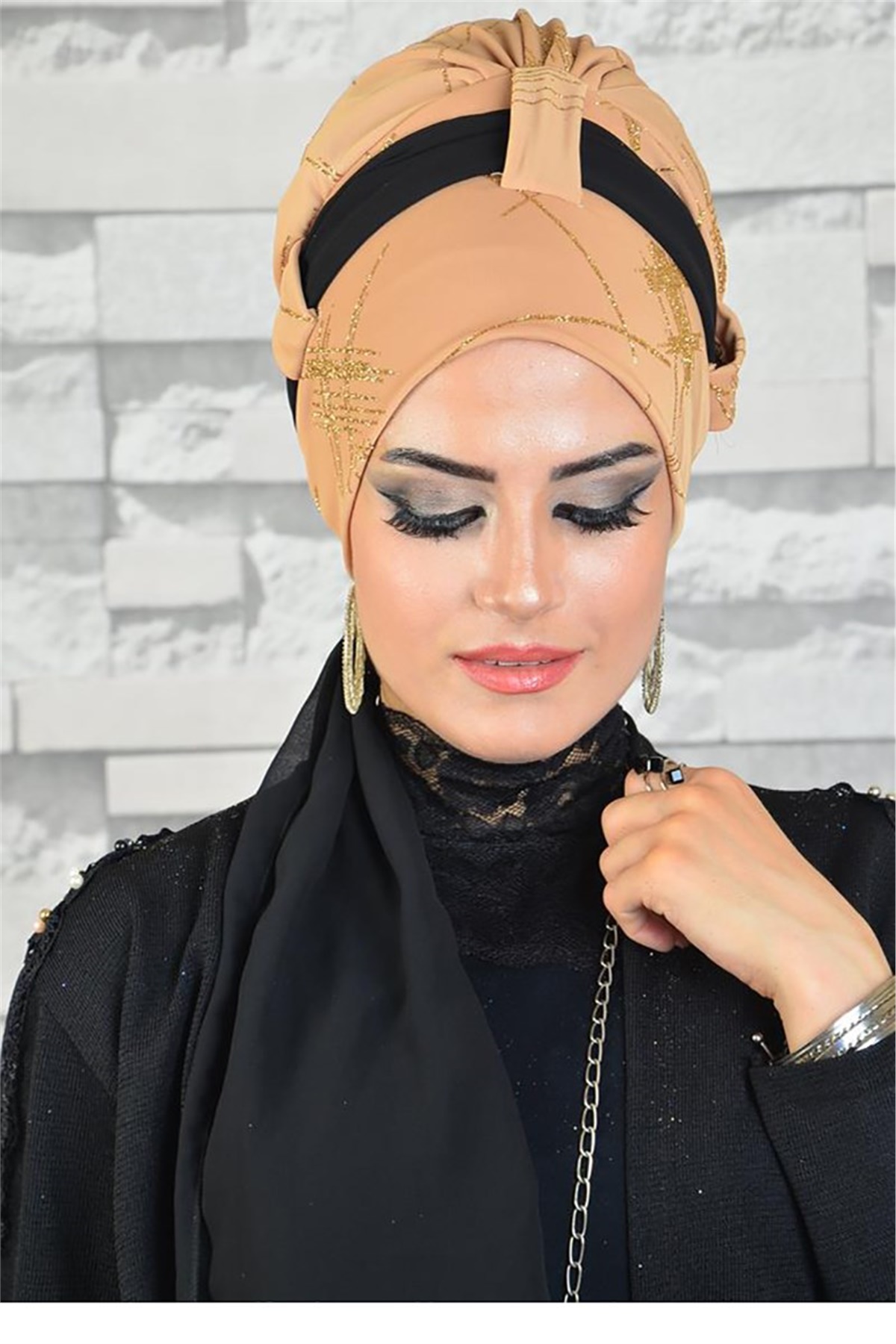 Simli Devetüuü Pratik Fularlı Bone tb2028