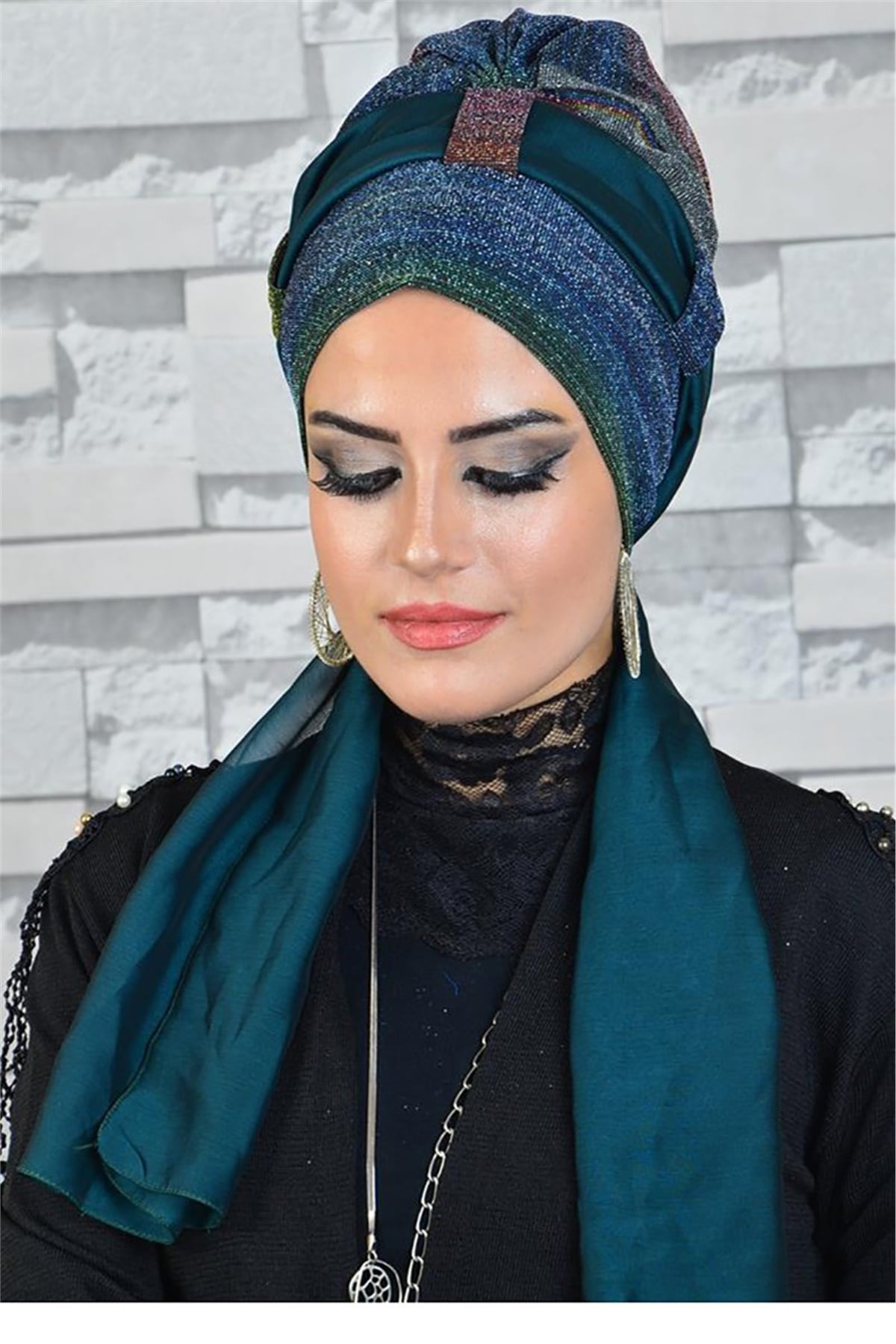 Simli Gökkuşağı Fularlı Abiye Bone bna044
