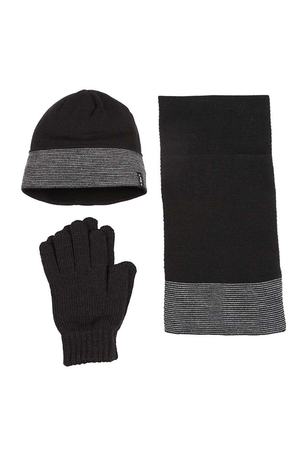 Siyah Erkek Atkı Bere Eldiven Takımı - K8980