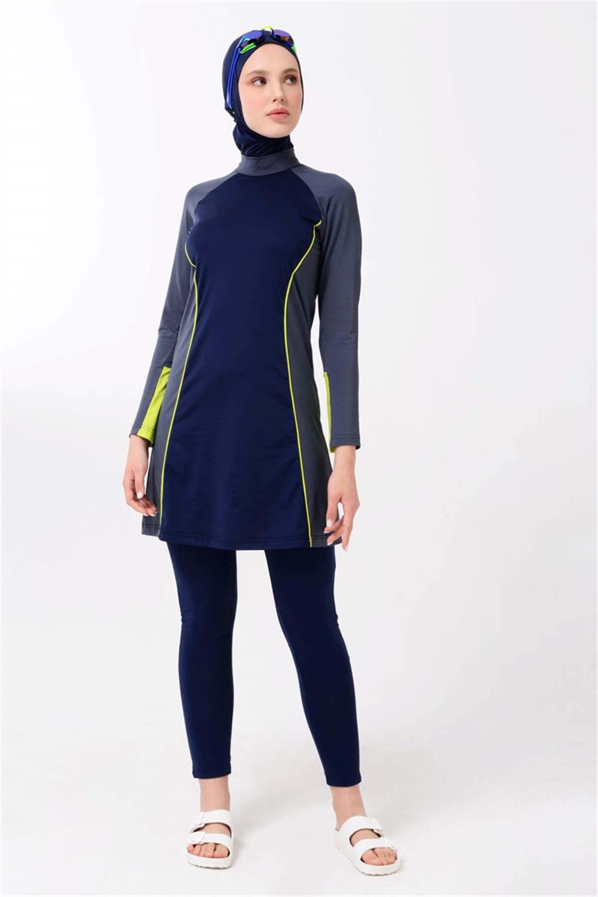 Sportif Likralı Lacivert Tesettür Mayo T21615