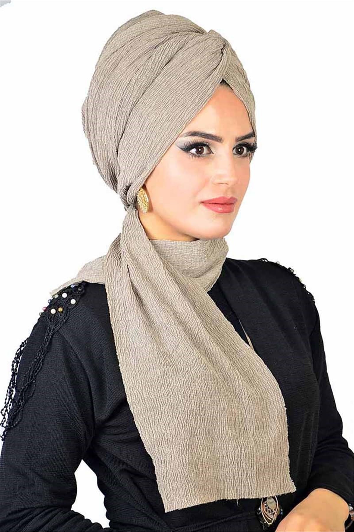 Taş Rengi Zincir Bandana Bone Şal T13918