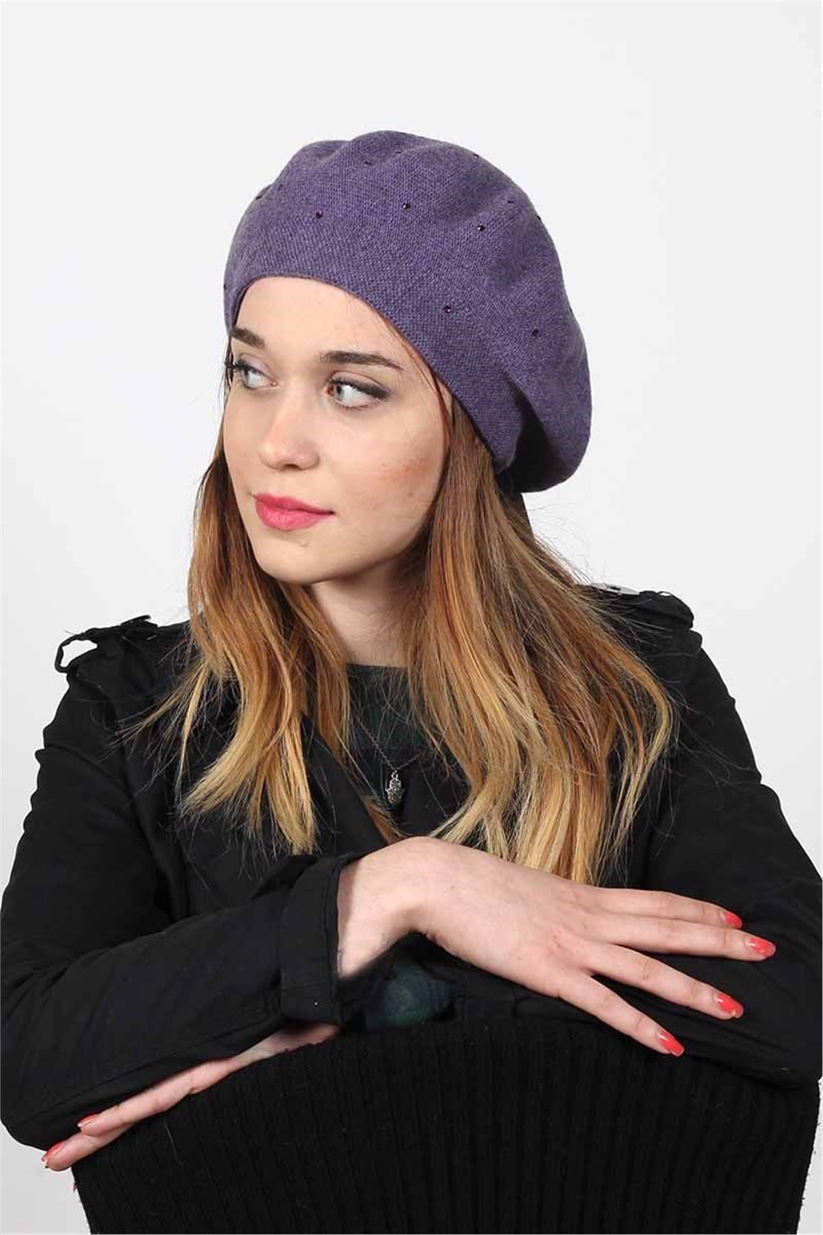 Taşlı Bayan Ressam Bere 25011 - Mor