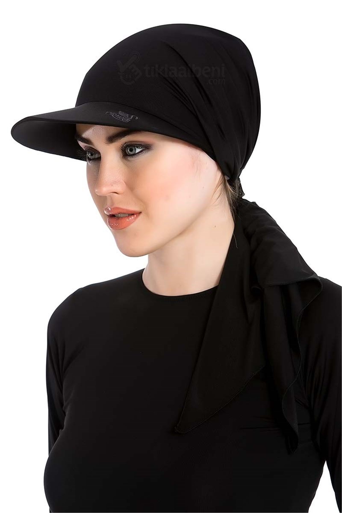 Tesettür Mayo Plaj Şapkası , Terekli Kumaş Bone, 227999 - Siyah