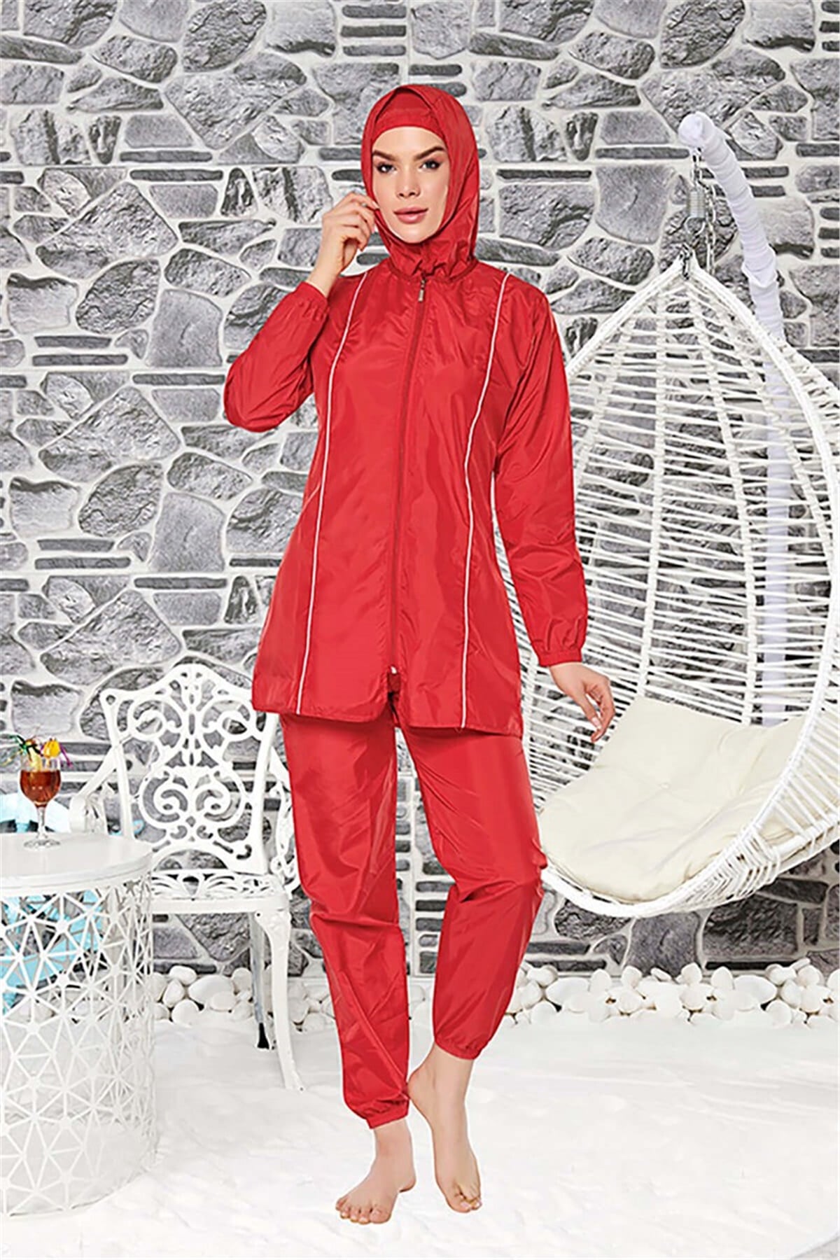 Ucuz Tam Kapalı Tesettür Mayo, Mercan Tesettür Mayo T20134
