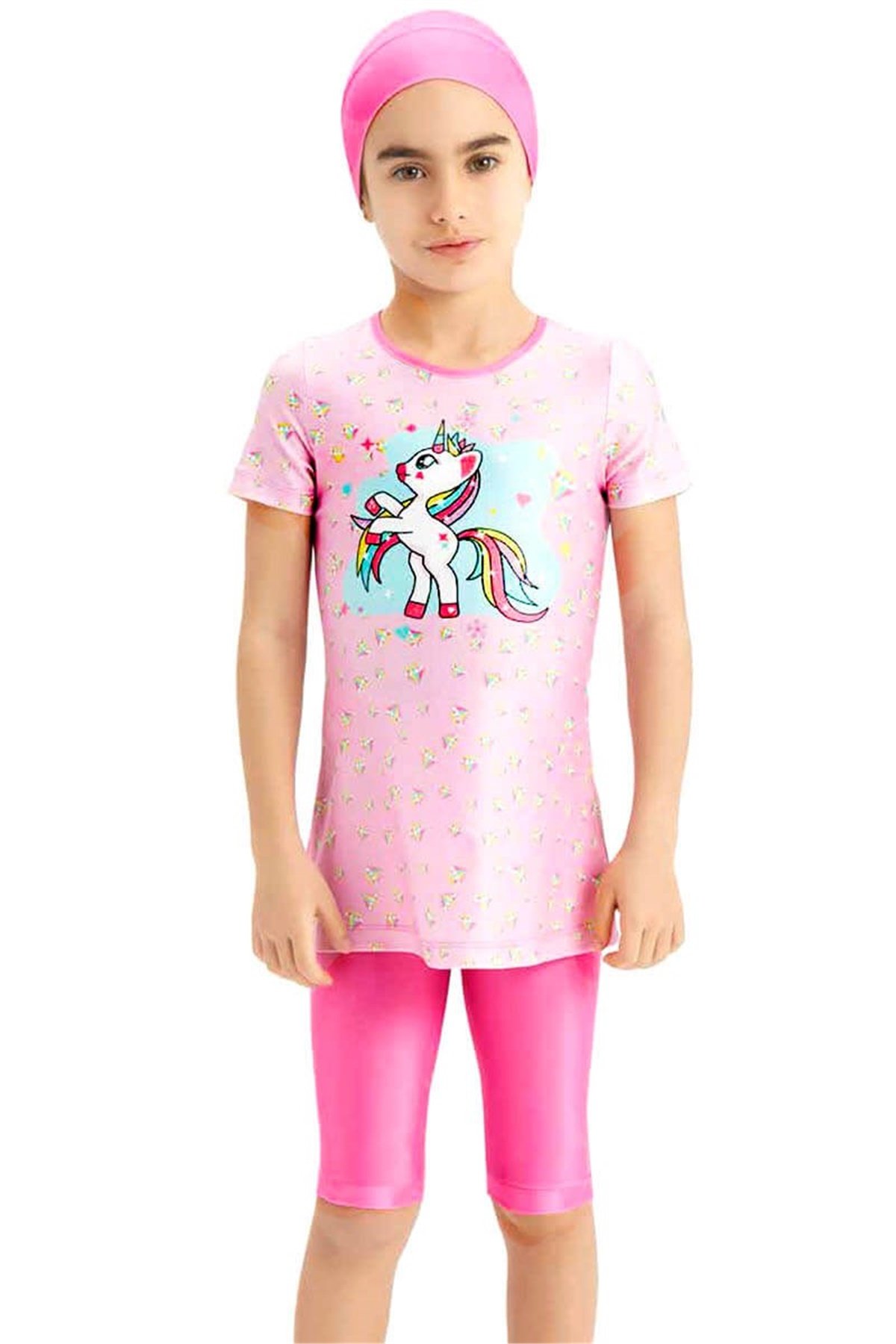 Unicorn Kız Çocuk Yarı Kapalı Kısa Kollu Mayo 55153, 5-14 Yaş 