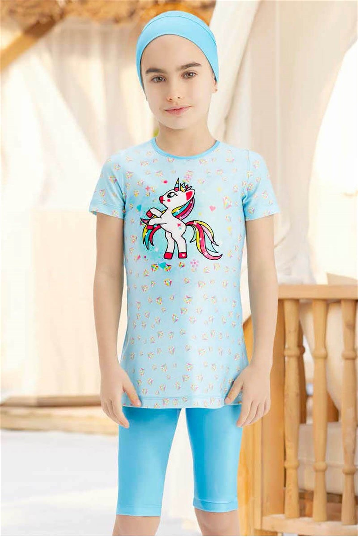 Unicorn Kız Çocuk Yarı Kapalı Mayo 55153, 5-14 Yaş 