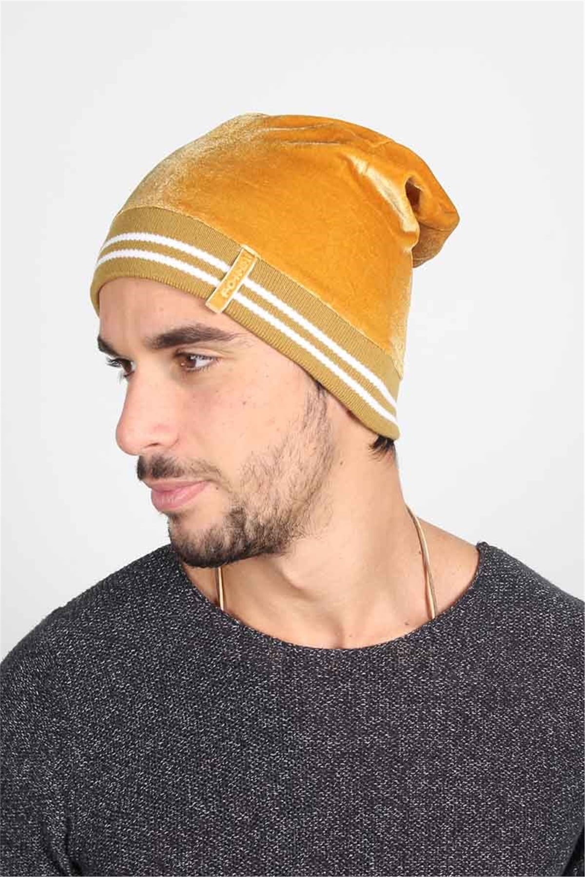 Üzeri İnce Kadife Unisex Tarz Bere EFB124241 Sarı