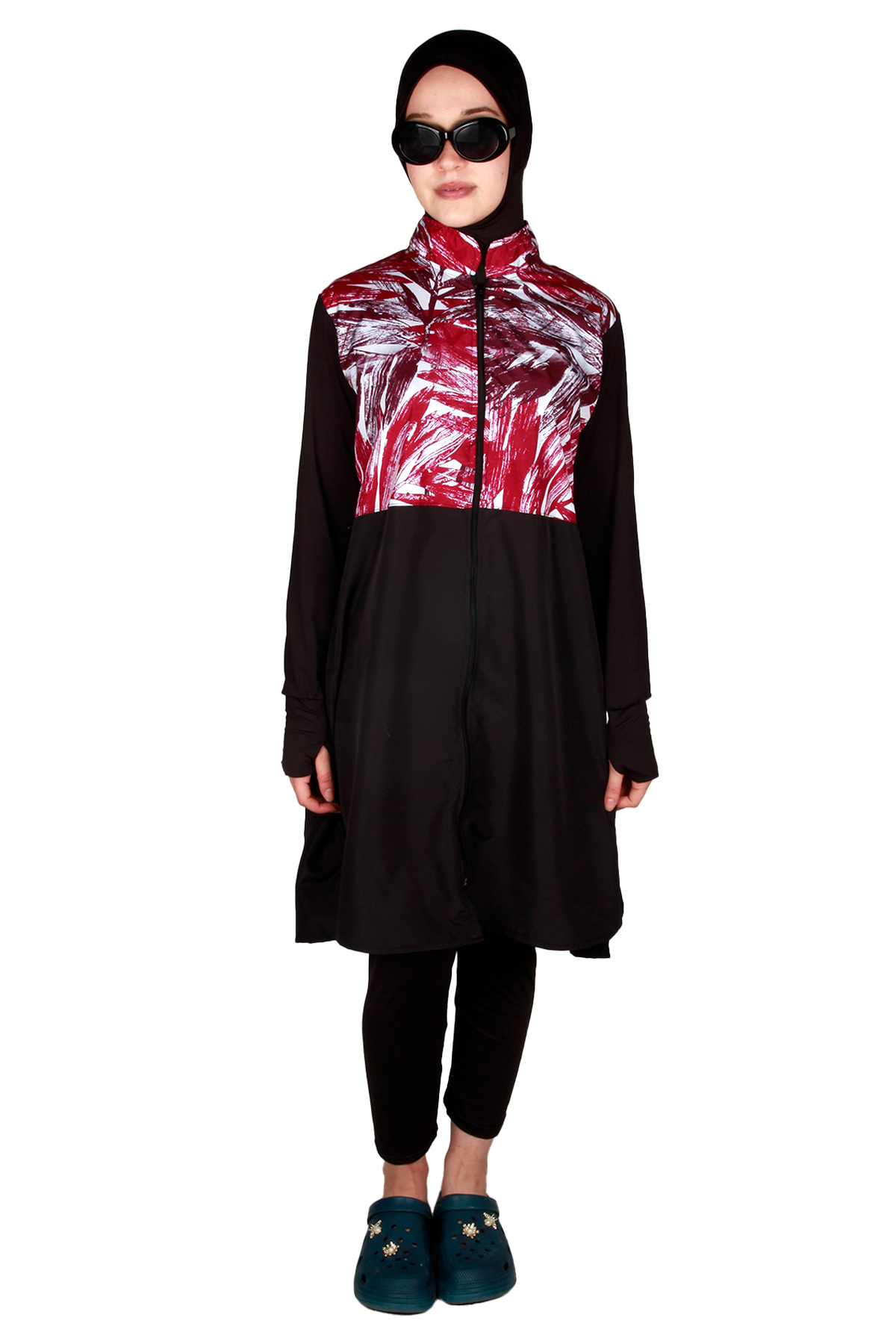 Veros Mayo VRS1108, Kırmızı Desenli Tesettür Mayo