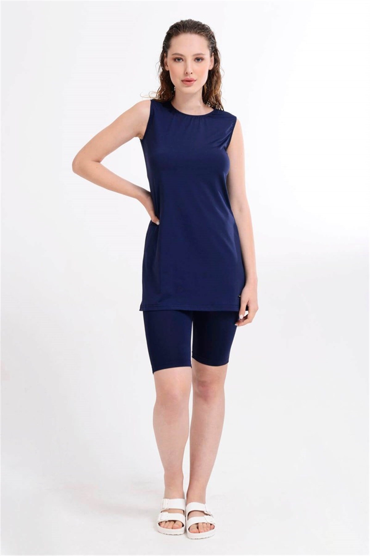 Yarım Taytlı Mayo, Lacivert Yarı Kapalı Mayo T21802