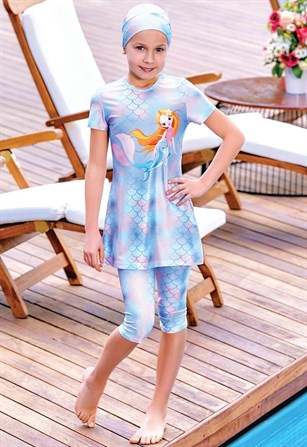 Deniz Kızı ve Balina Kız Çocuk Havuz Mayosu Balıkkız 5605037 Mavi