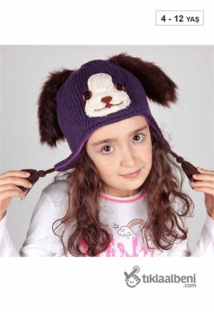 Kitti Kız Çocuk Kulaklı Bere, İçi Polar Çocuk Bere KTY-6814 Mor