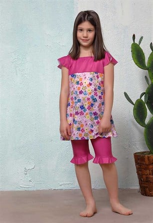 Pembe Çiçek Detaylı Haşema Markası Kız Çocuk Mayo 2554