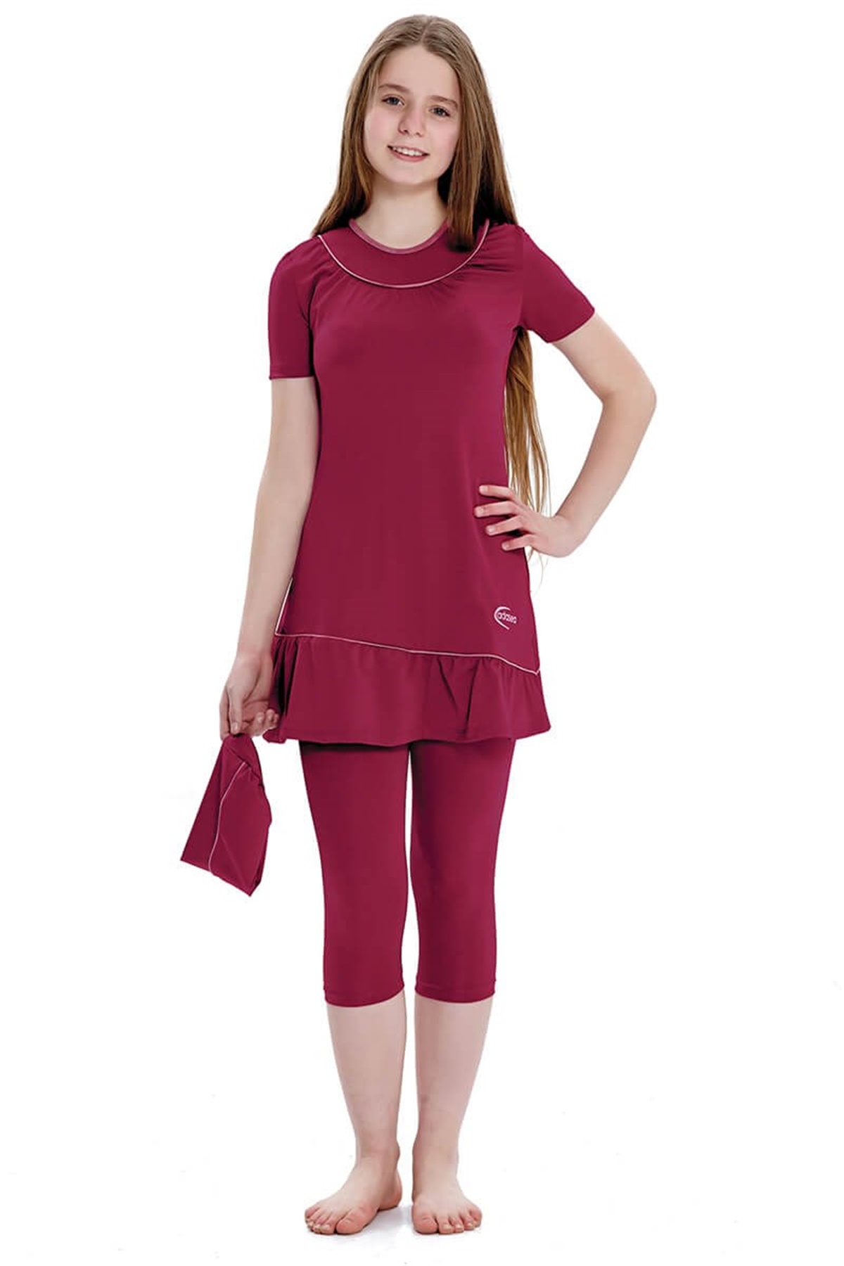 Kız Çocuk Garson Boy Kısa Kollu Tesettür Mayo Adasea  225066 - Mürdüm