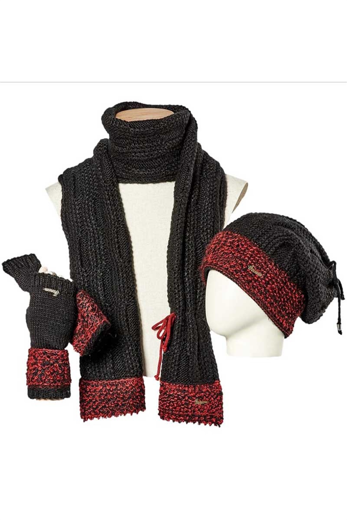 1. Kalite Siyah Kadın Atkı Bere Eldiven Seti 13050