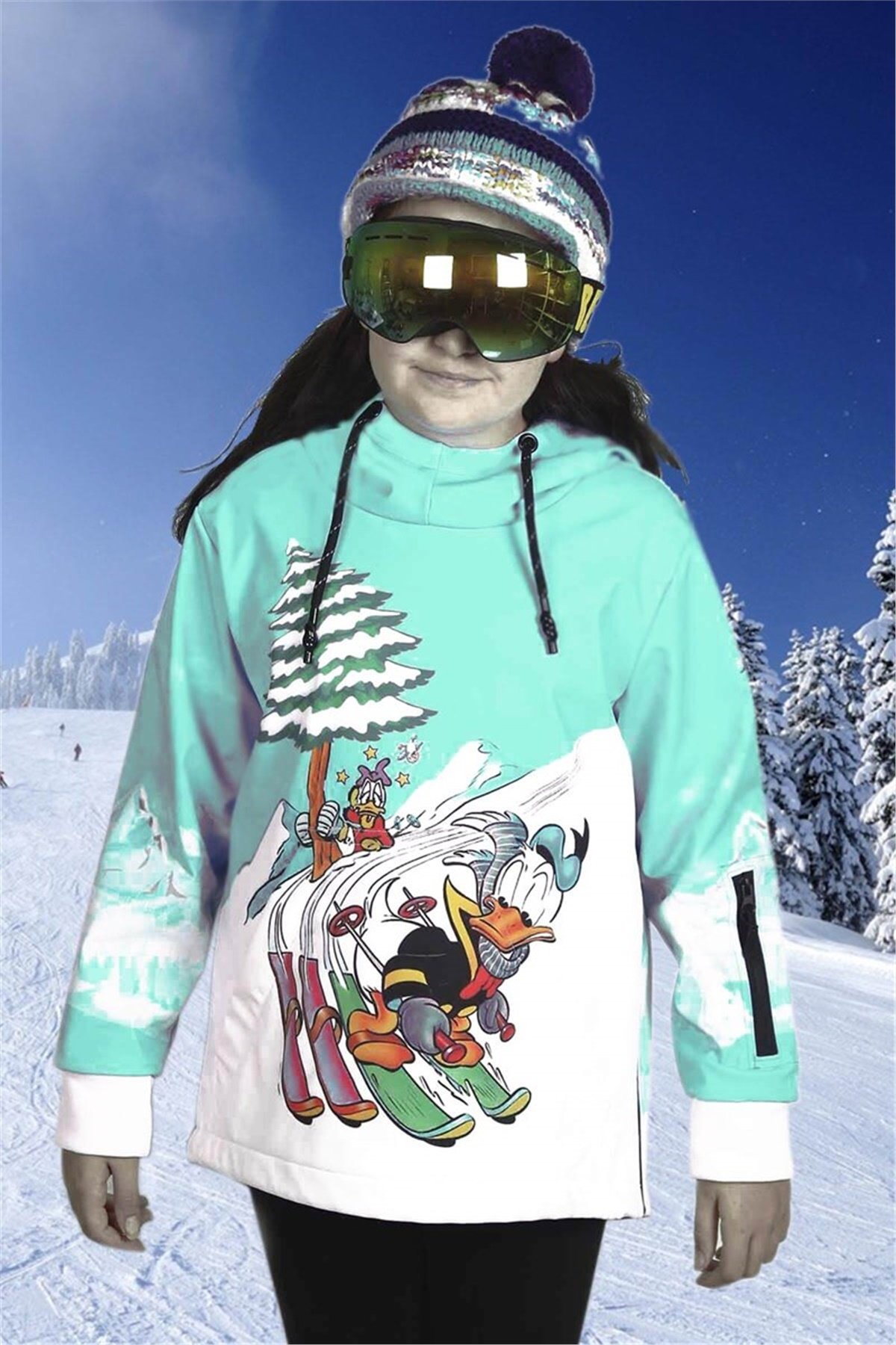 1. Kalite Su Geçirmez Yeşil Unisex Kız Çocuk Snowboard ve Kayak Montu