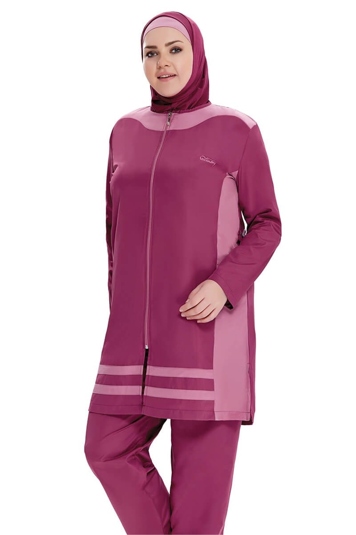 Büyük Beden Tam Tesettür Mayo Tesmay 22089 Mürdüm