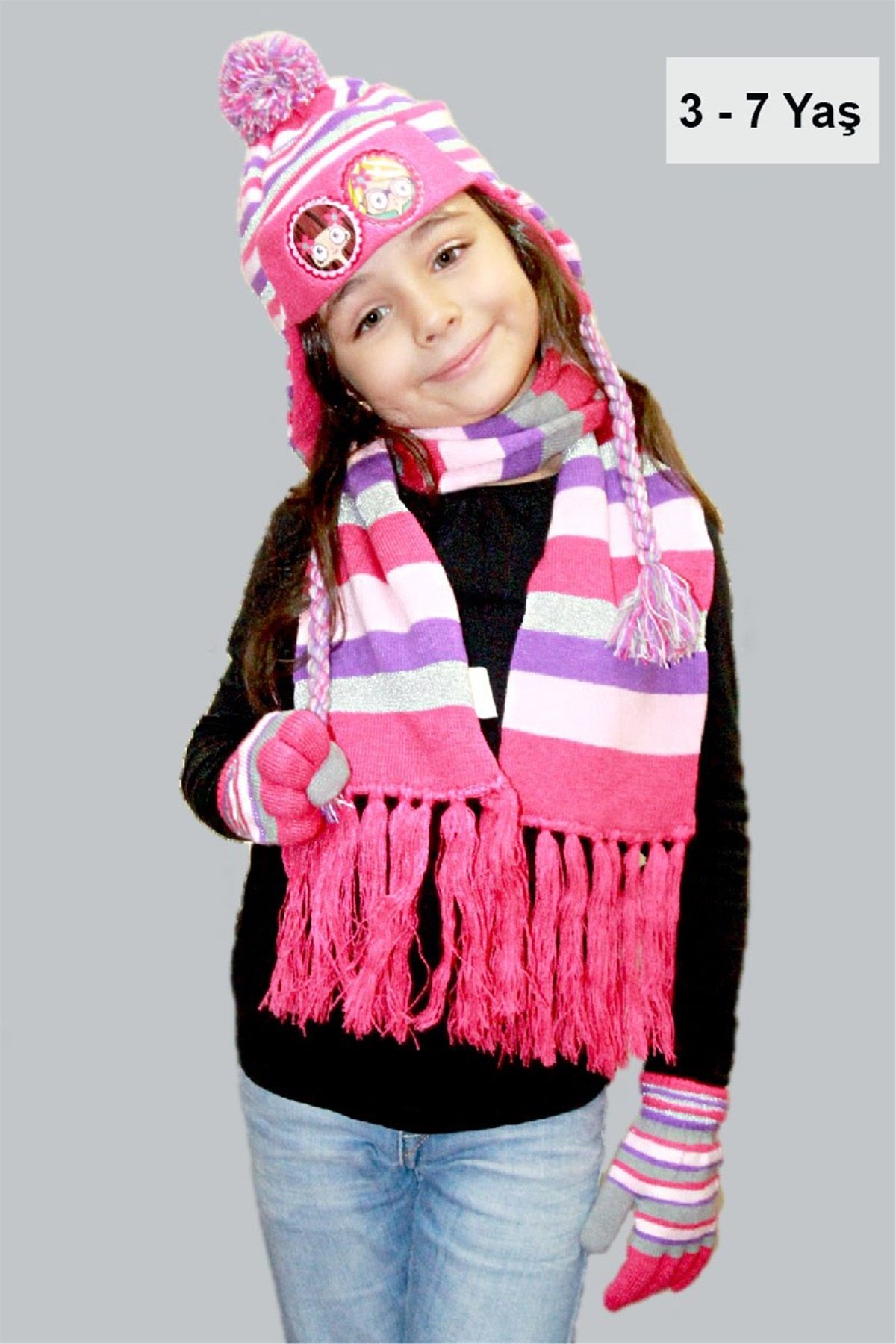Elisa Kız Çocuk Atkı Bere Eldiven Takım - HM25004