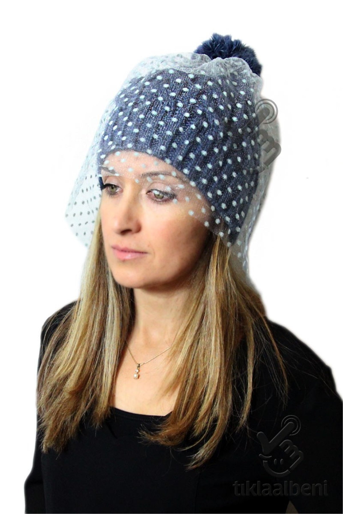 Tüllü Ponponlu Bere Fonem 12345-5 - İndigo