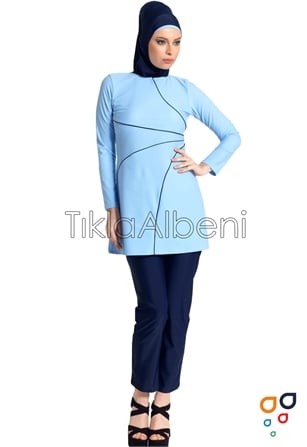 ARMES 3412 TAM KAPALI MARİN TESETTÜR MAYO - AÇIK MAVİ