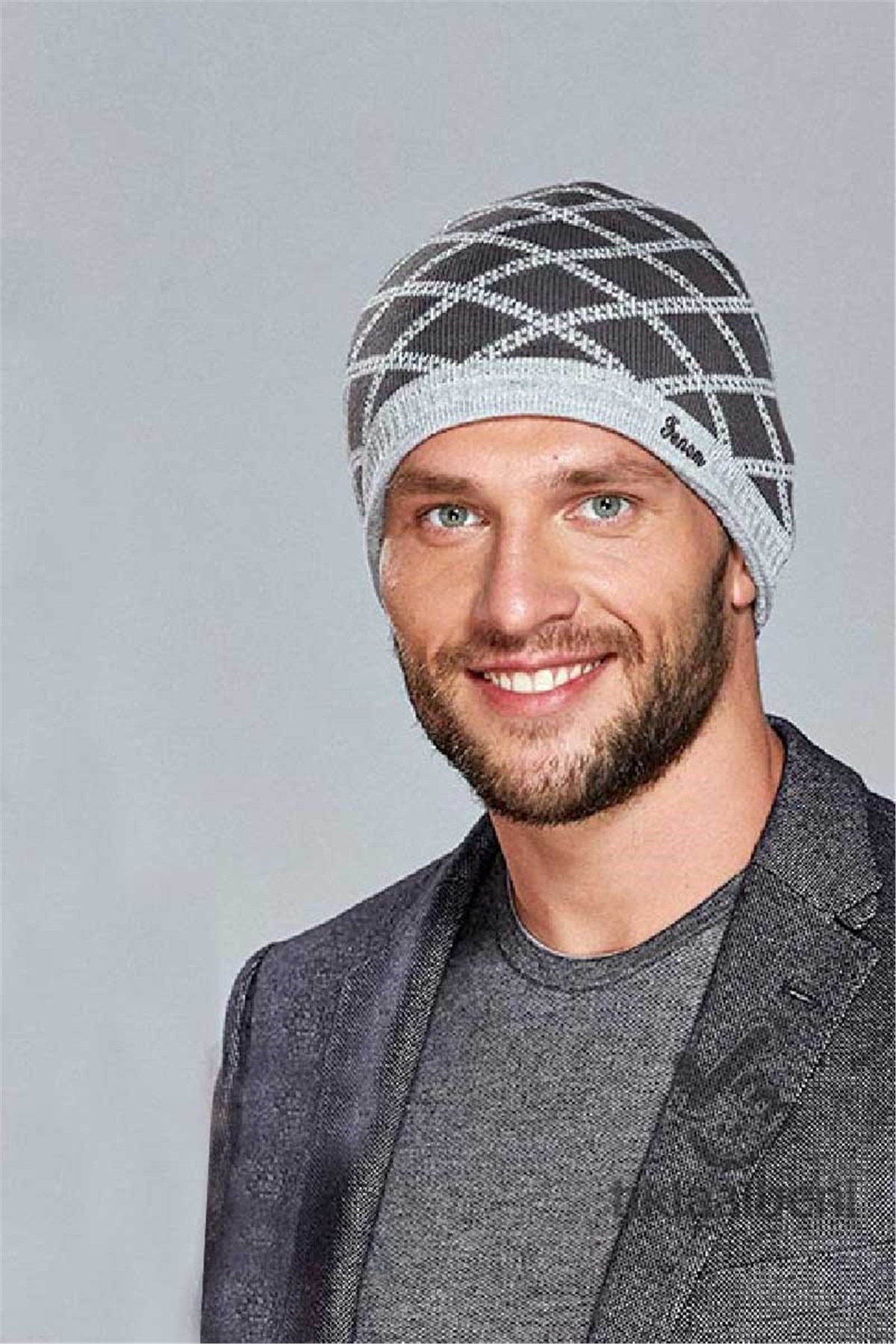 Basic Kareli Erkek Bere - Fonem 12160 - Siyah, Gri