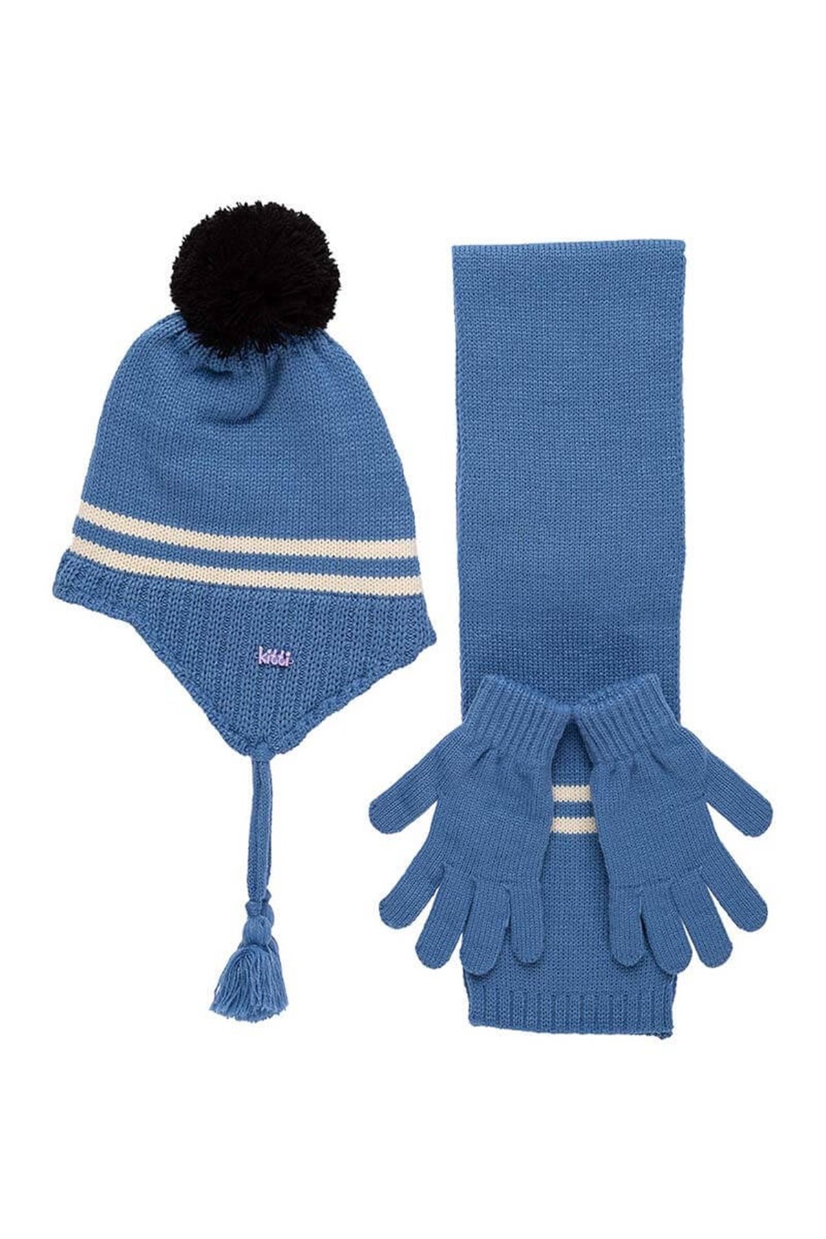 4-8 Yaş Çocuk Atkı Bere Eldiven Takımı Mavi - K9946