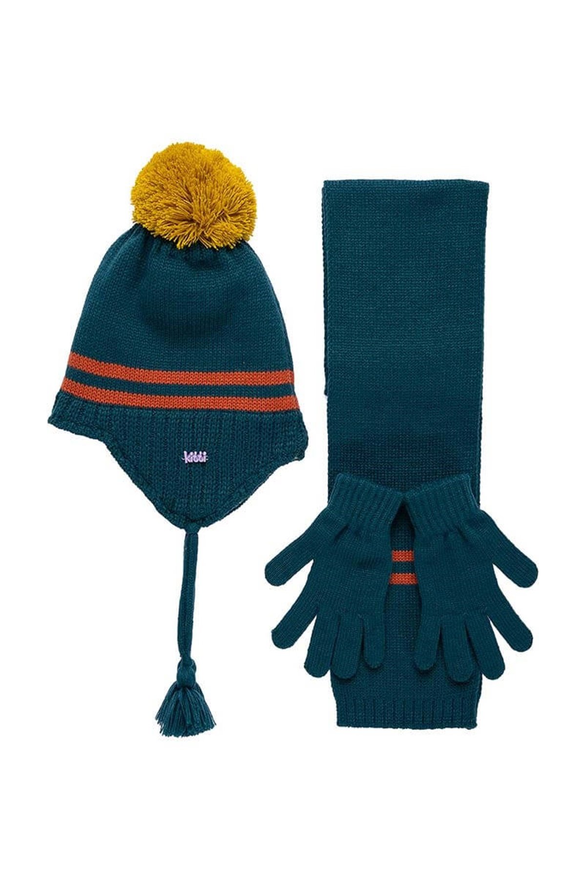 4-8 Yaş Petrol Mavisi Erkek Çocuk Atkı Bere Eldiven Takımı - K9946