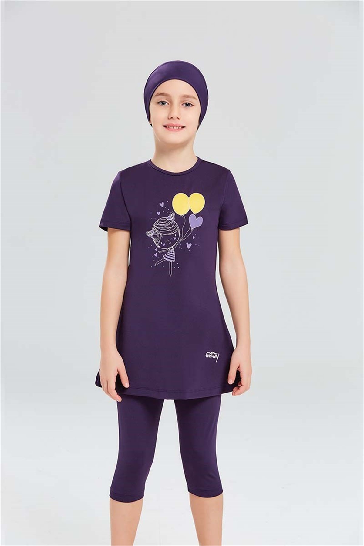 6 - 11 Yaş Arası Çocuk Yarı Kapalı Mayo 10262, Mor