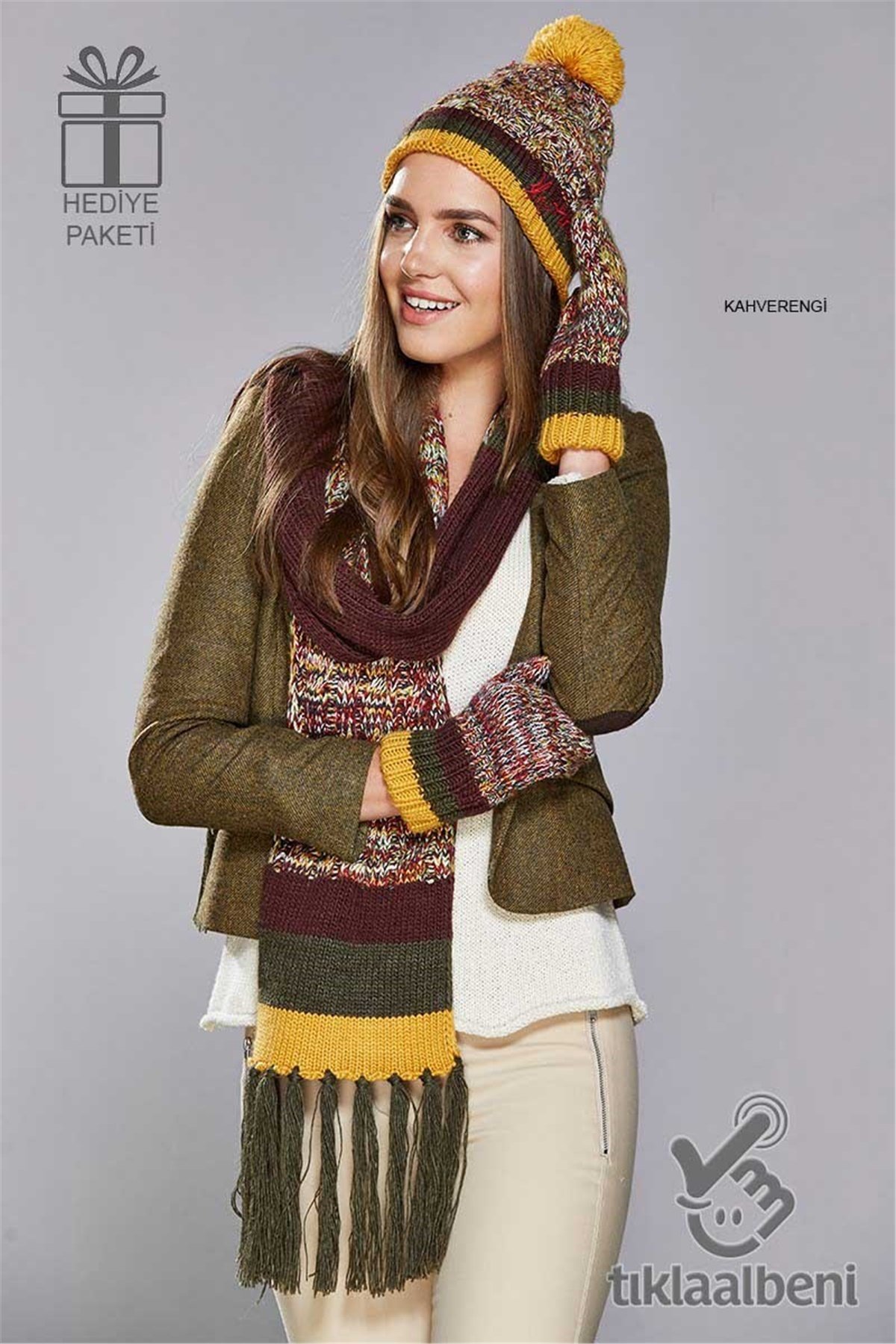 Kız Kulesi Bayan Atkı Bere Eldiven 3'lü Set