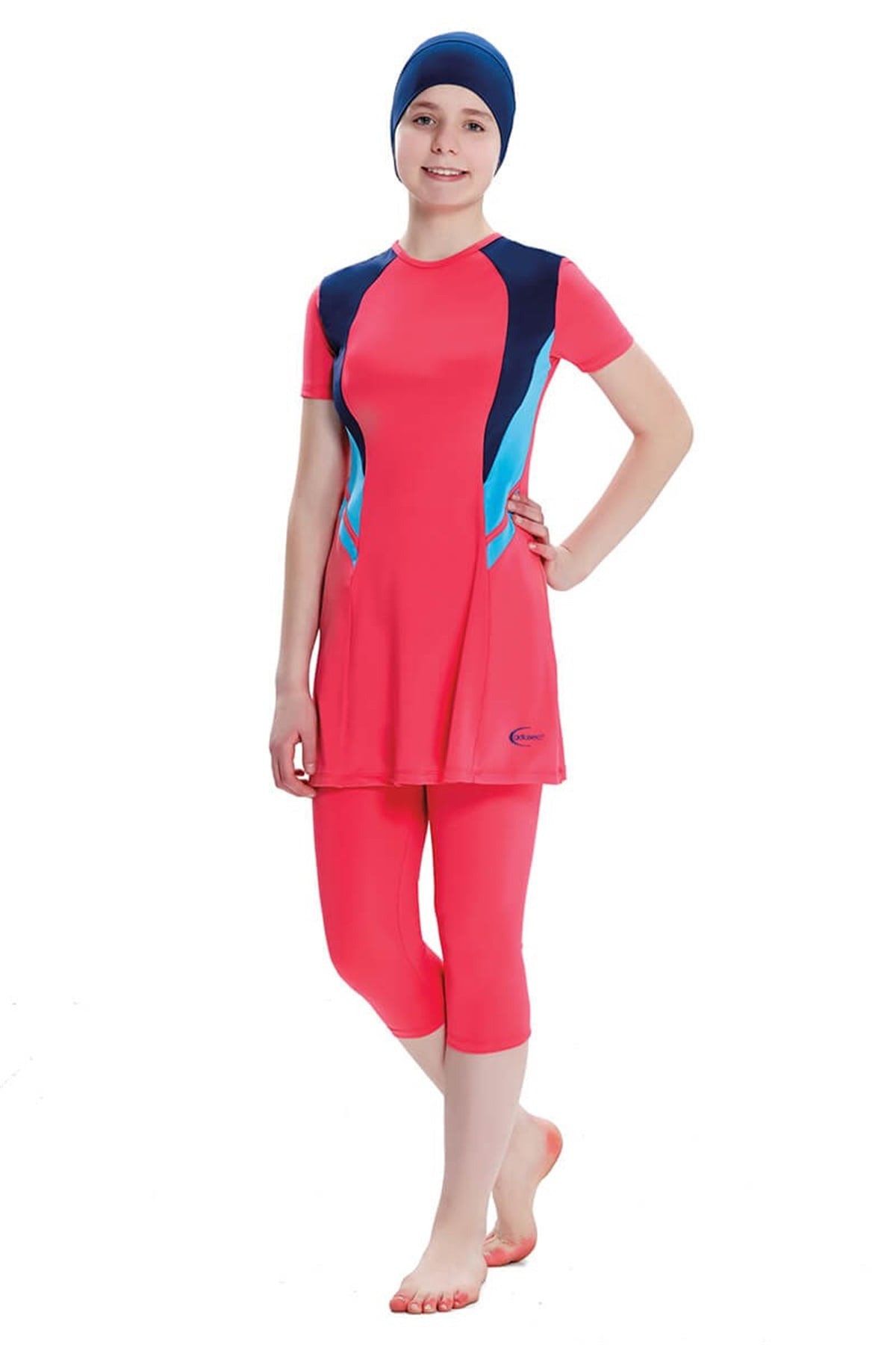 Kız Çocuk Garson Boy Kısa Kollu Tesettür Mayo Adasea  225067 - Mercan