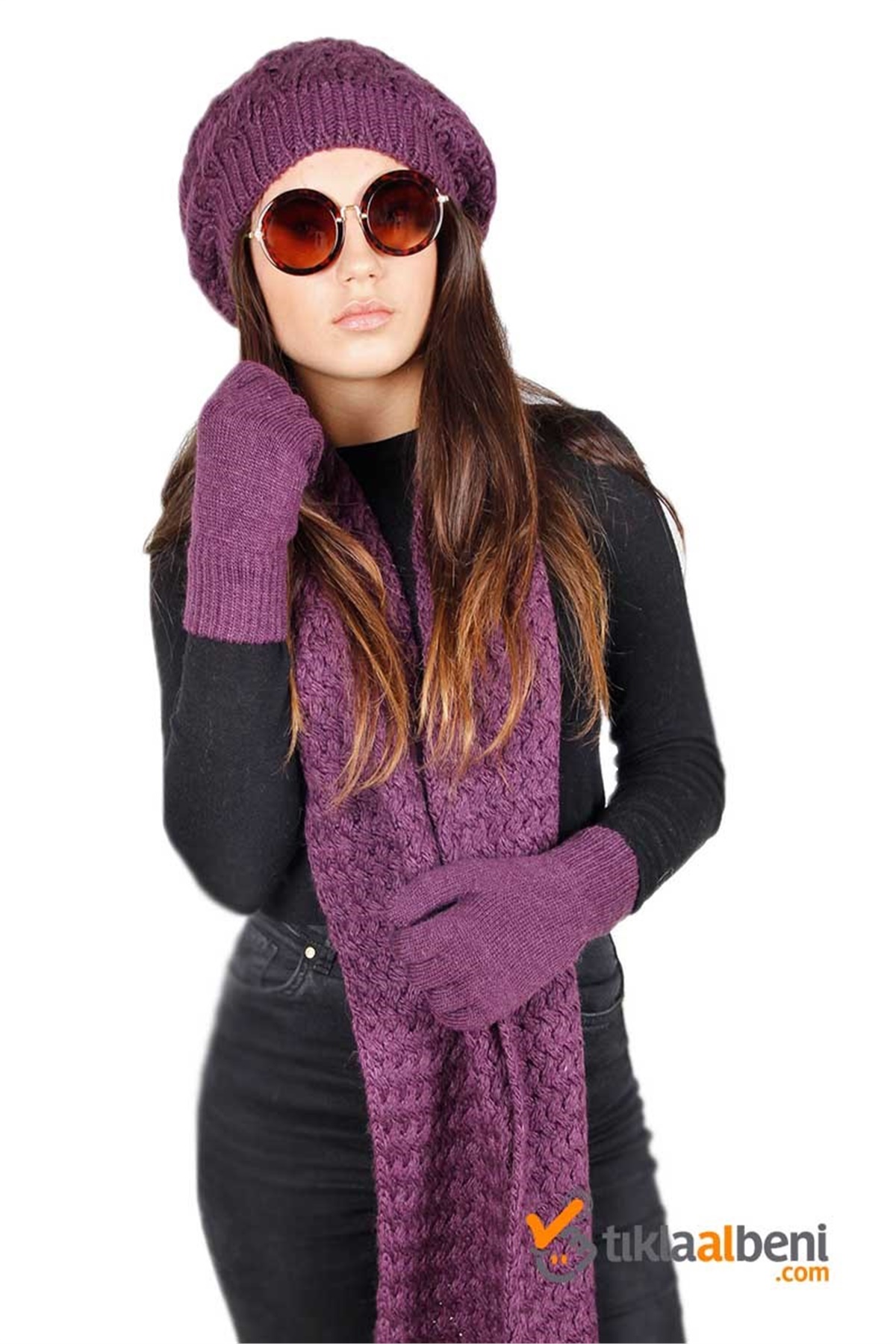Ada Kadın Atkı Bere Eldiven Takımı GT-502 Mor