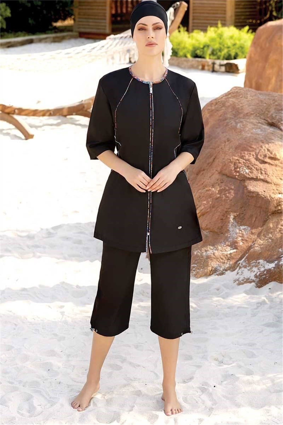 Adasea Büyük Beden Siyah Yarı Tesettür Mayo, 3XL, 4XL, 5XL, 6XL