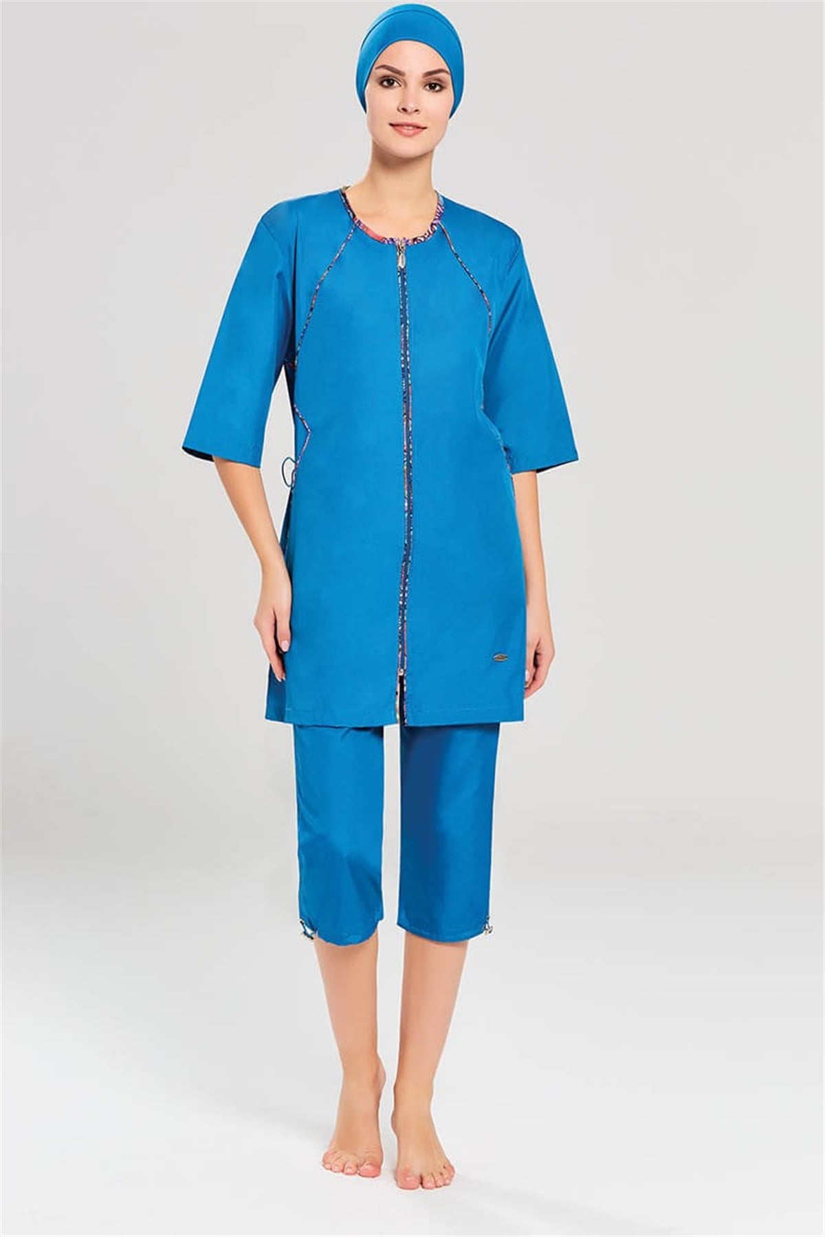 Adasea Mavi Büyük Beden Yarı Tesettür Mayo, 3XL, 4XL, 5XL, 6XL