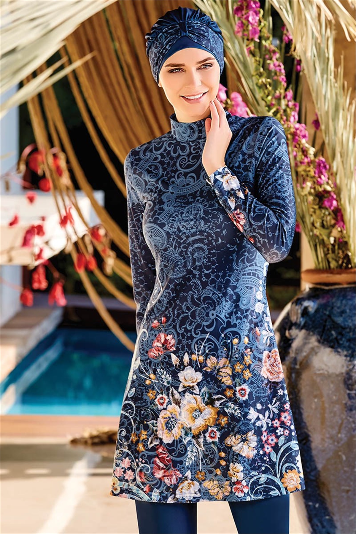 Akdeniz Serisi Tesettür Mayo Picasso Adesea 1204081 Açık Lacivert