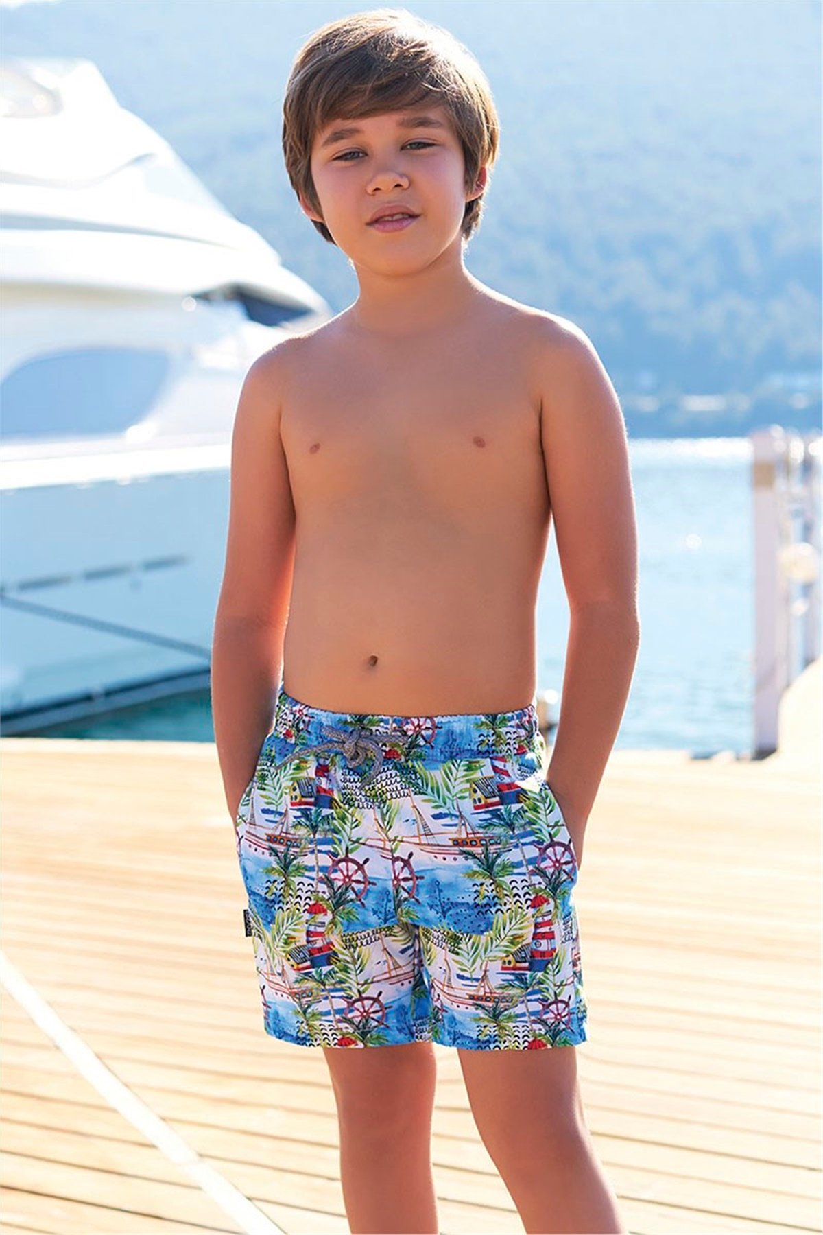 Alberto Erkek Çocuk Deniz Şortu G1094 - Mavi 